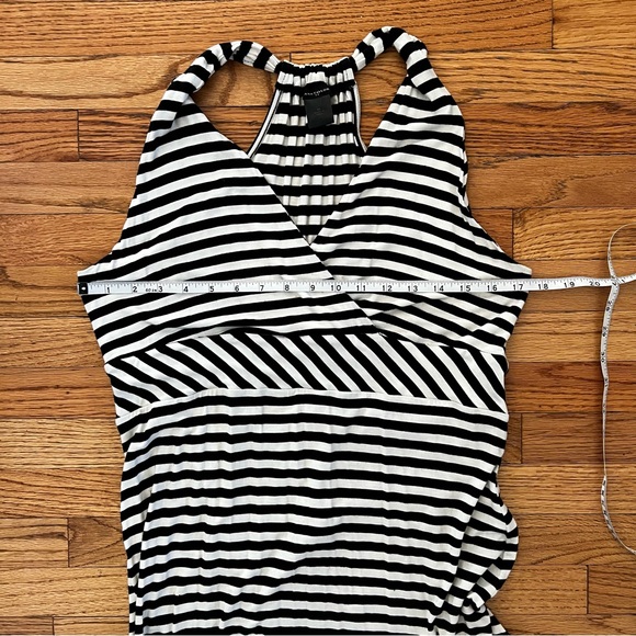ANN TAYLOR Black White Striped Maxi Dress Racerback Medium Chic Vacation - Picture 9 of 10